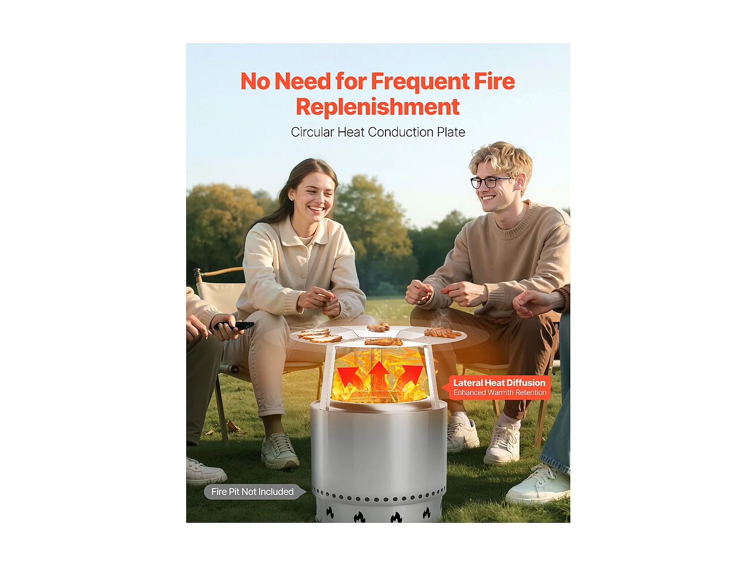 Diffuseur de Chaleur SucceBuy pour Brasero, 63.5x25.4 cm Protection Thermique Ronde pour Feu de Bois, Diffuseur de Chaleur en Acier Inoxydable 304