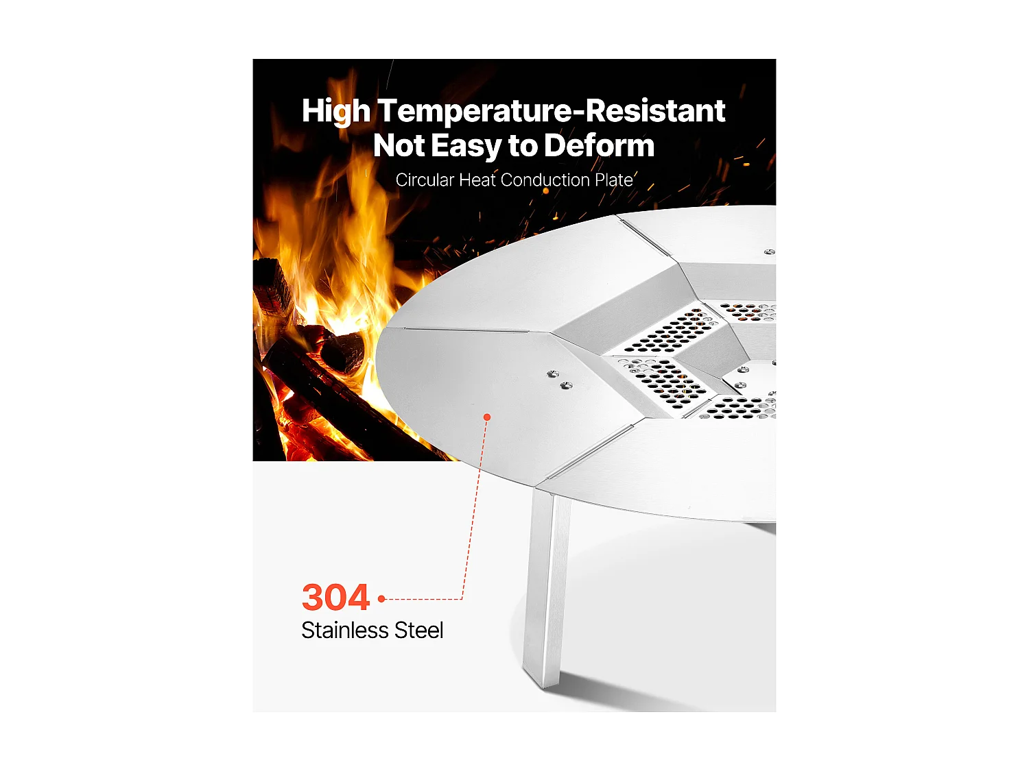 Diffuseur de Chaleur SucceBuy pour Brasero, 63.5x25.4 cm Protection Thermique Ronde pour Feu de Bois, Diffuseur de Chaleur en Acier Inoxydable 304