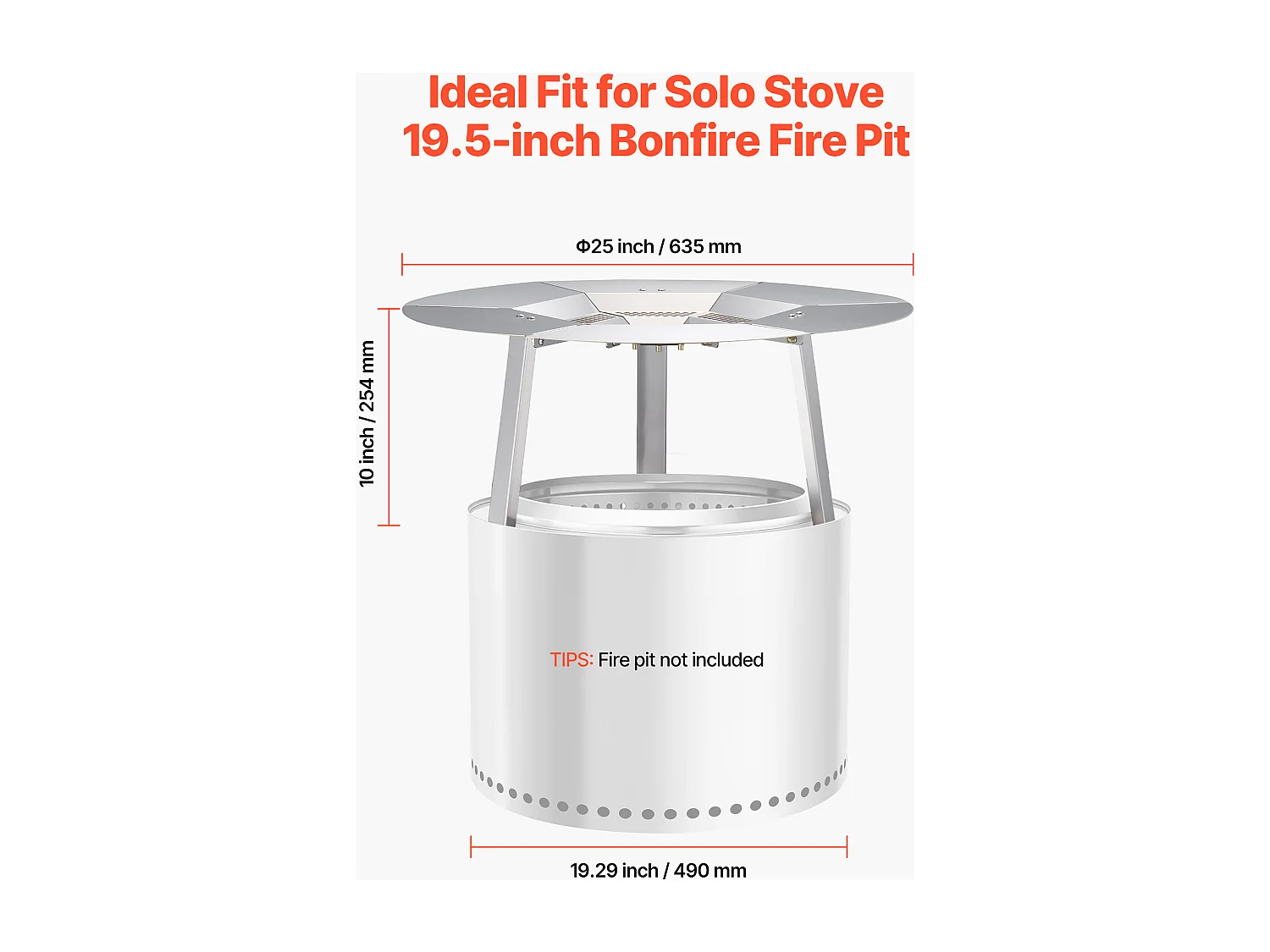 Diffuseur de Chaleur SucceBuy pour Brasero, 63.5x25.4 cm Protection Thermique Ronde pour Feu de Bois, Diffuseur de Chaleur en Acier Inoxydable 304