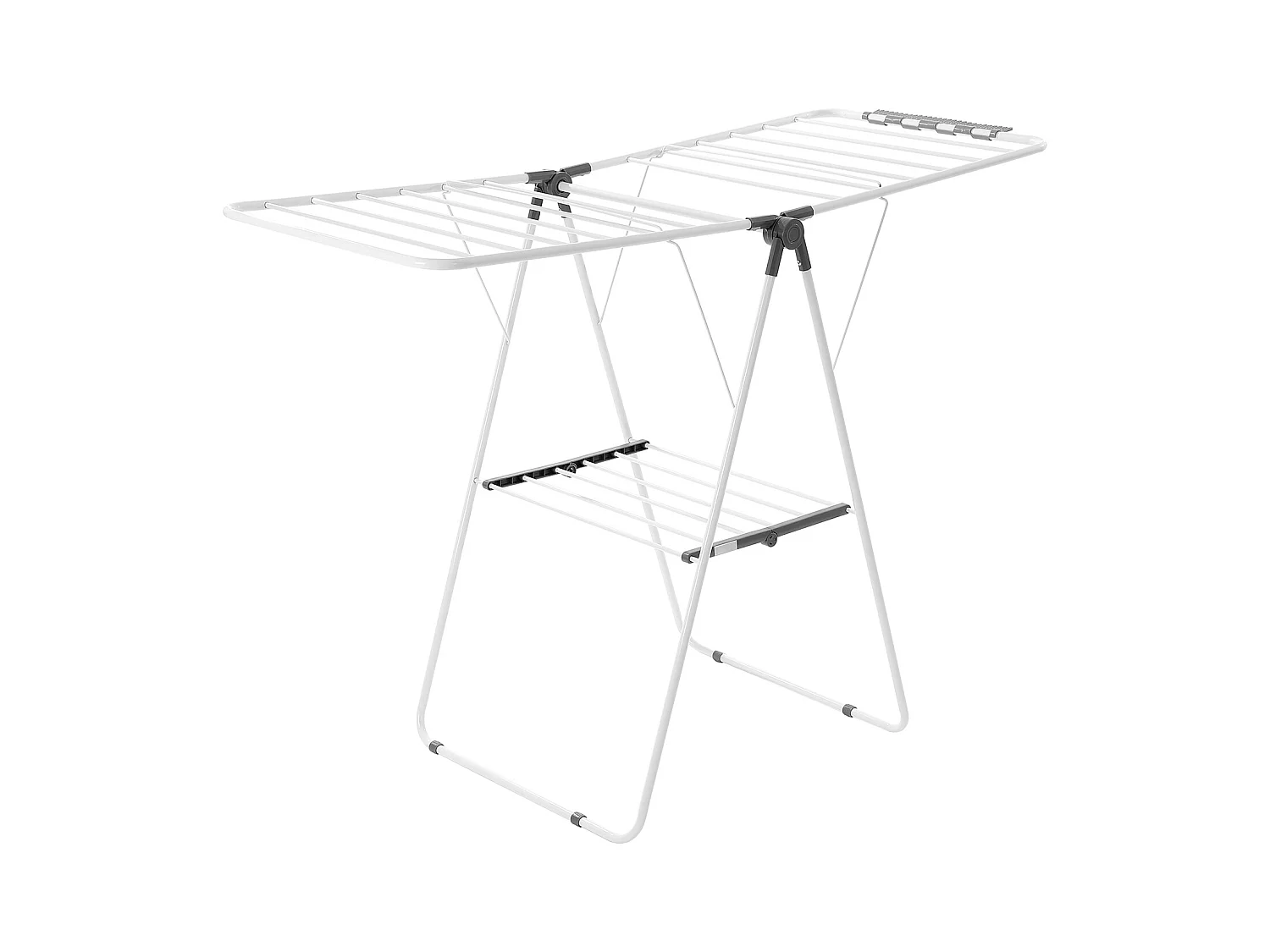Étendoir à Linge Pliable SucceBuy, Séchoir à Linge sur Pied à 2 Niveaux, avec Pinces à Chaussettes et 21 Barres de Séchage, en Métal, Réglable en Hauteur, Blanc