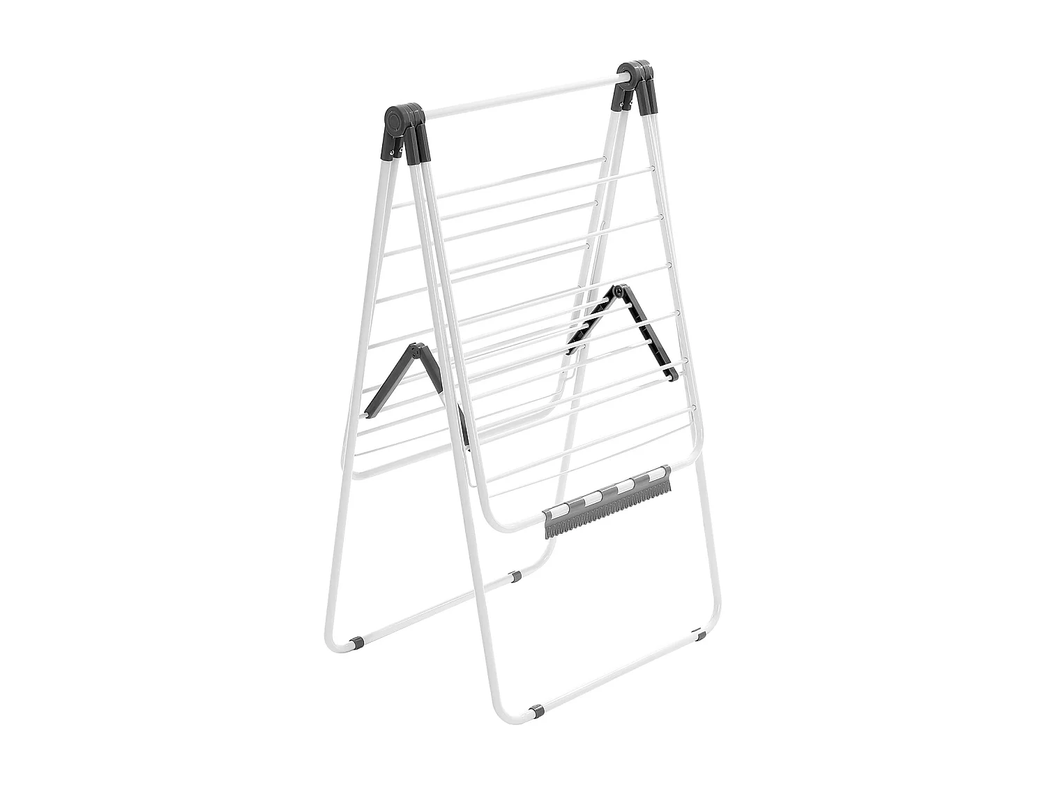 Étendoir à Linge Pliable SucceBuy, Séchoir à Linge sur Pied à 2 Niveaux, avec Pinces à Chaussettes et 21 Barres de Séchage, en Métal, Réglable en Hauteur, Blanc