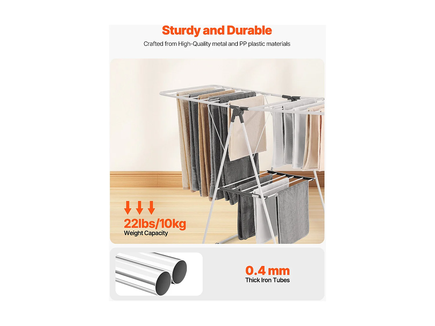 Étendoir à Linge Pliable SucceBuy, Séchoir à Linge sur Pied à 2 Niveaux, avec Pinces à Chaussettes et 21 Barres de Séchage, en Métal, Réglable en Hauteur, Blanc