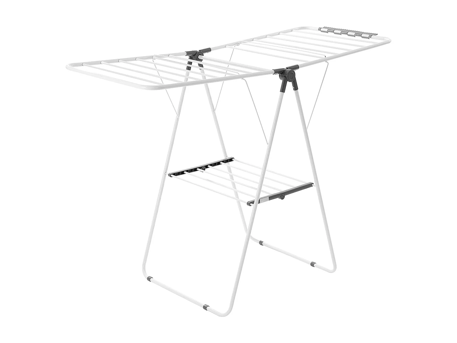Étendoir à Linge Pliable SucceBuy, Séchoir à Linge sur Pied à 2 Niveaux, avec Pinces à Chaussettes et 21 Barres de Séchage, en Métal, Réglable en Hauteur, Blanc