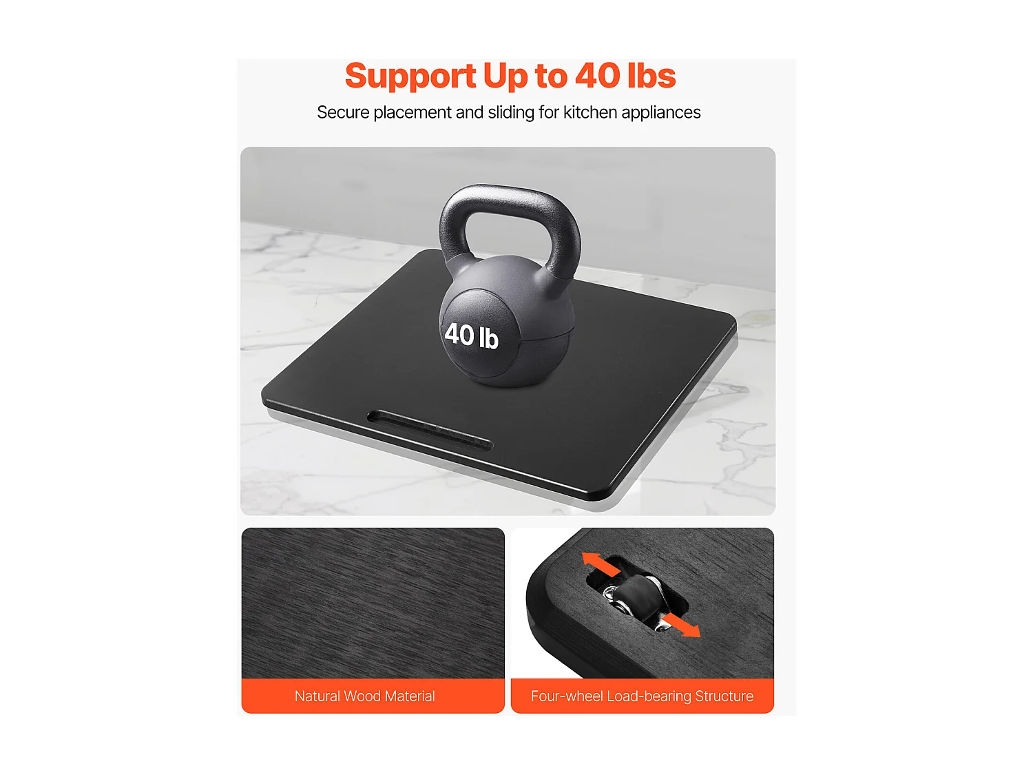 Plateau Coulissant pour Appareils SucceBuy de Cuisine, 33x40,6 cm, Plateau Roulant avec Roulettes en Caoutchouc, pour Petits Électroménagers de Cuisine, Noir