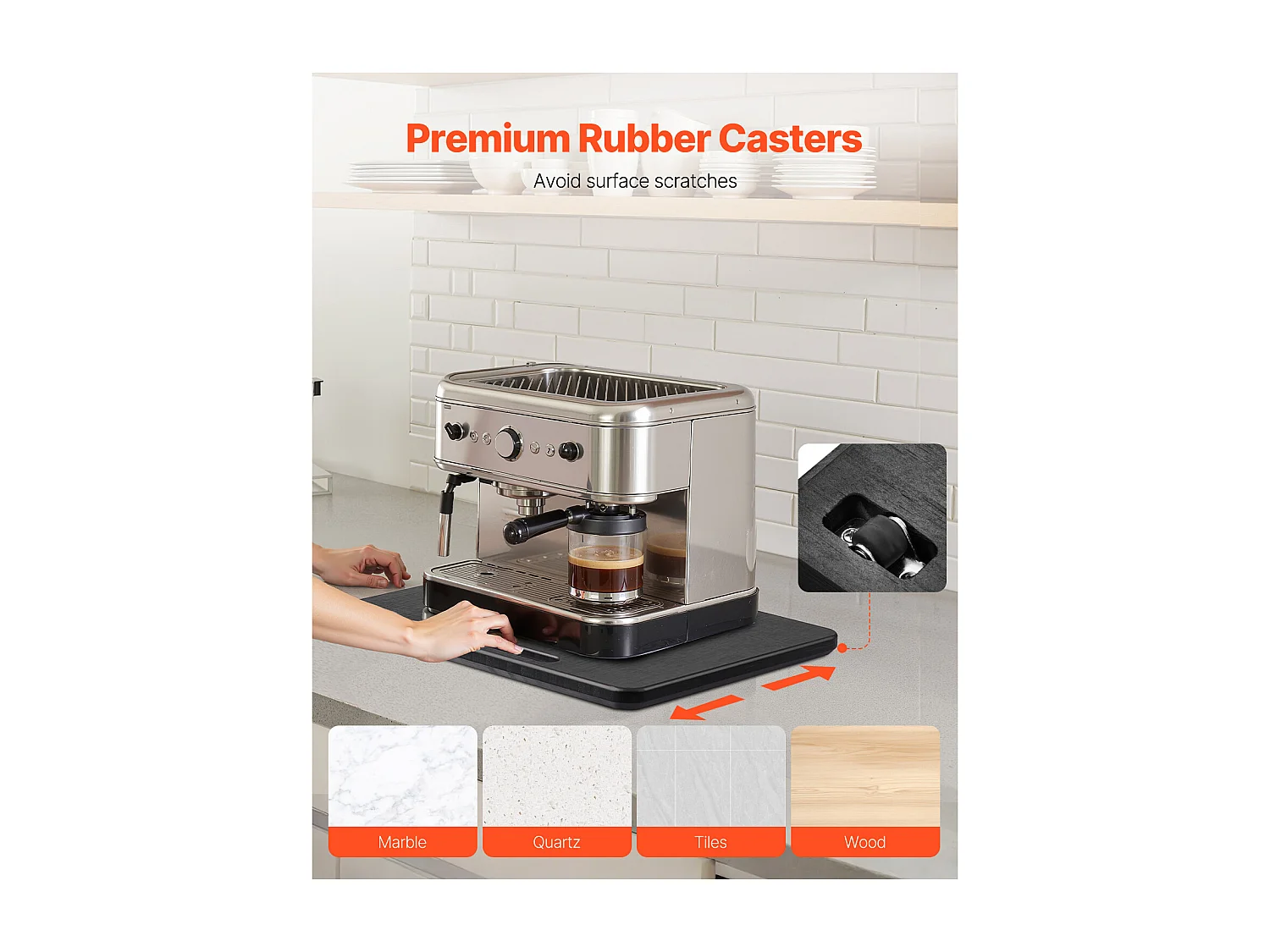 Plateau Coulissant pour Appareils SucceBuy de Cuisine, 33x40,6 cm, Plateau Roulant avec Roulettes en Caoutchouc, pour Petits Électroménagers de Cuisine, Noir