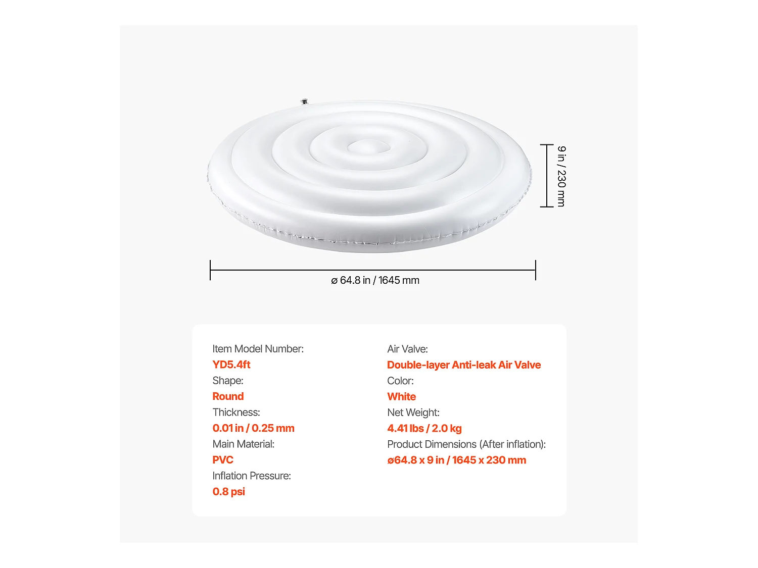 Couvercle Gonflable Rond SucceBuy pour Spa 164,5 cm, Housse de Protection pour Spa Résistante aux Intempéries et à l'Eau, Couverture Thermique en PVC, Blanc