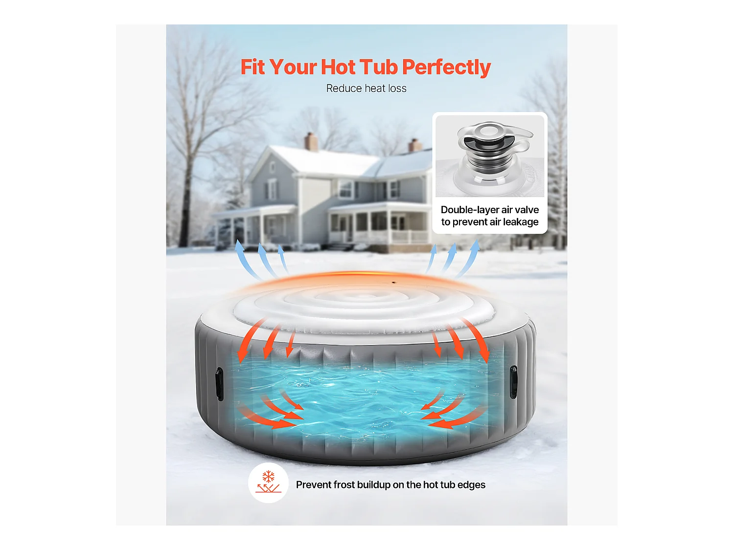 Couvercle Gonflable Rond SucceBuy pour Spa 164,5 cm, Housse de Protection pour Spa Résistante aux Intempéries et à l'Eau, Couverture Thermique en PVC, Blanc