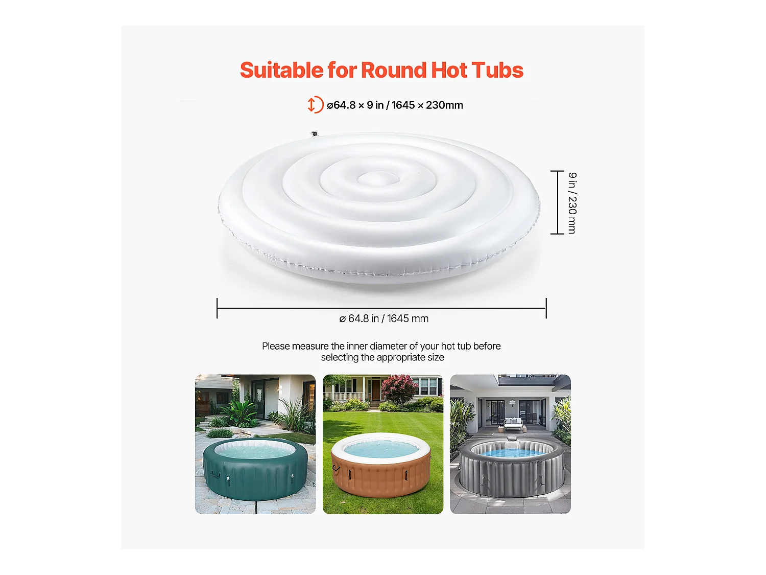 Couvercle Gonflable Rond SucceBuy pour Spa 164,5 cm, Housse de Protection pour Spa Résistante aux Intempéries et à l'Eau, Couverture Thermique en PVC, Blanc