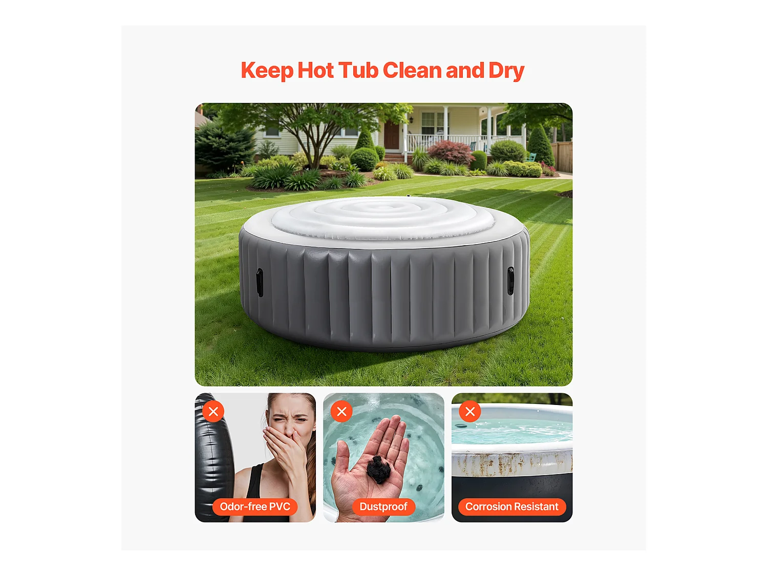 Couvercle Gonflable Rond SucceBuy pour Spa 164,5 cm, Housse de Protection pour Spa Résistante aux Intempéries et à l'Eau, Couverture Thermique en PVC, Blanc