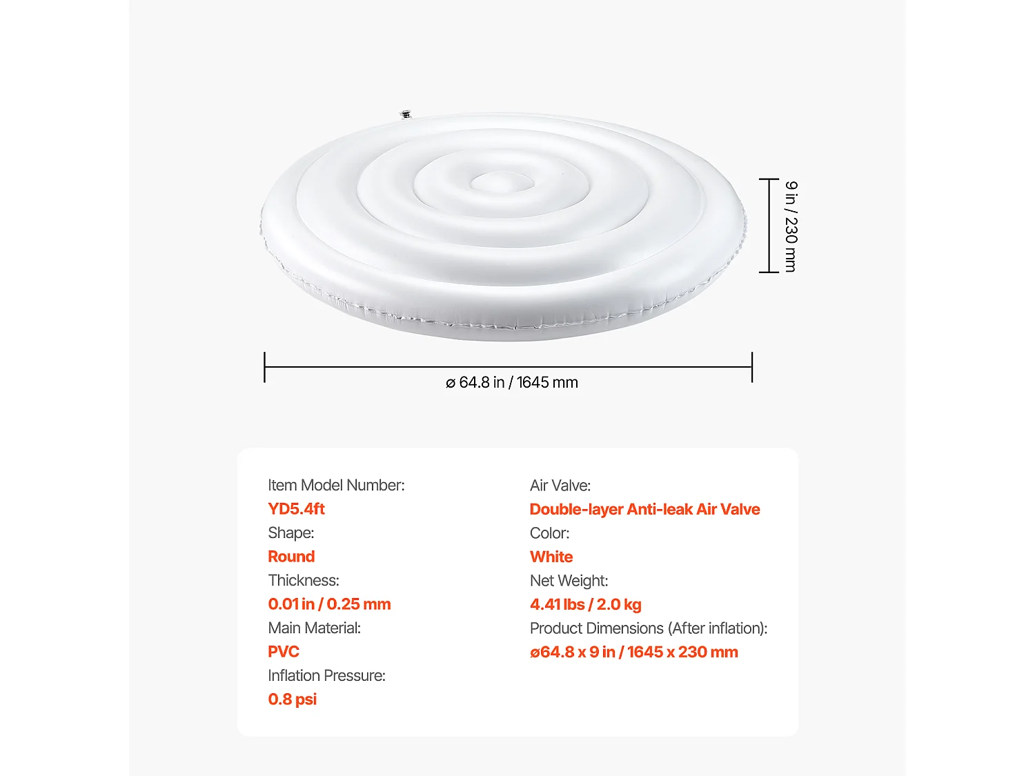 Couvercle Gonflable Rond SucceBuy pour Spa 164,5 cm, Housse de Protection pour Spa Résistante aux Intempéries et à l'Eau, Couverture Thermique en PVC, Blanc
