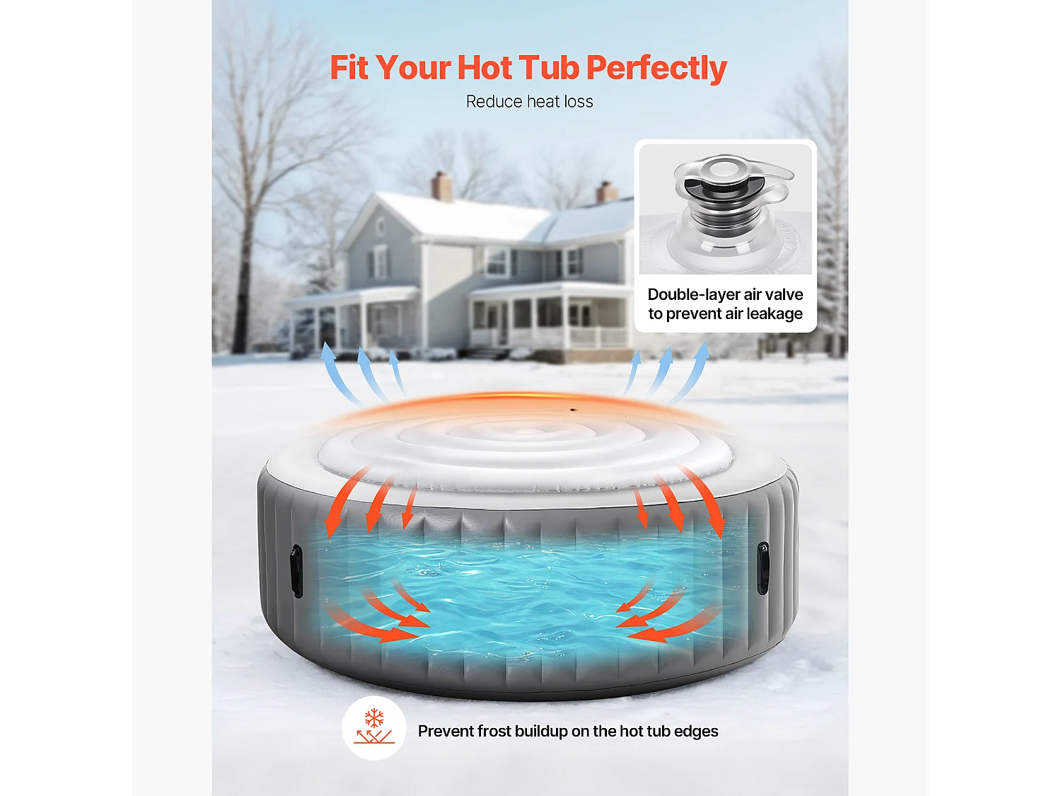 Couvercle Gonflable Rond SucceBuy pour Spa 164,5 cm, Housse de Protection pour Spa Résistante aux Intempéries et à l'Eau, Couverture Thermique en PVC, Blanc