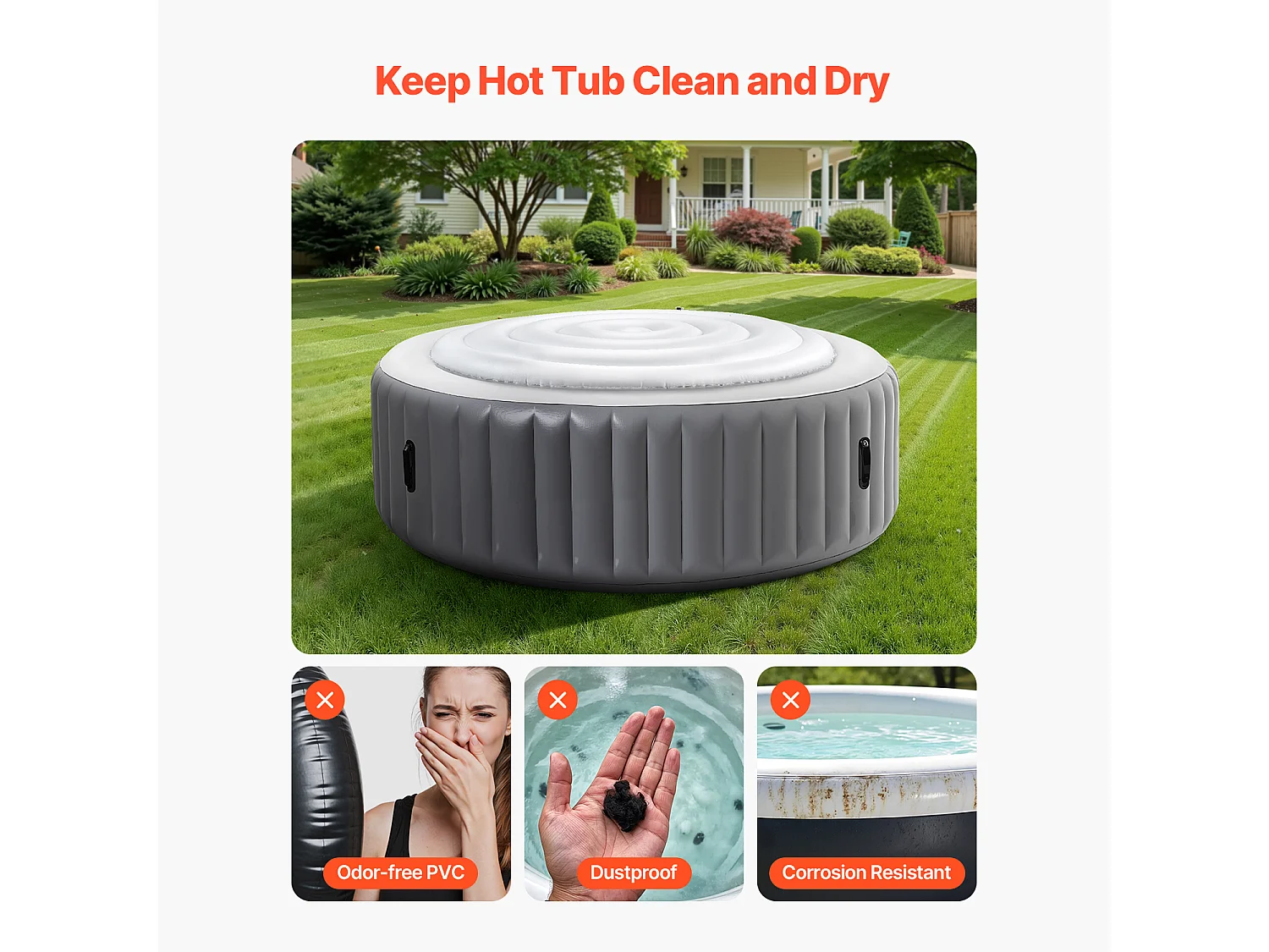 Couvercle Gonflable Rond SucceBuy pour Spa 164,5 cm, Housse de Protection pour Spa Résistante aux Intempéries et à l'Eau, Couverture Thermique en PVC, Blanc