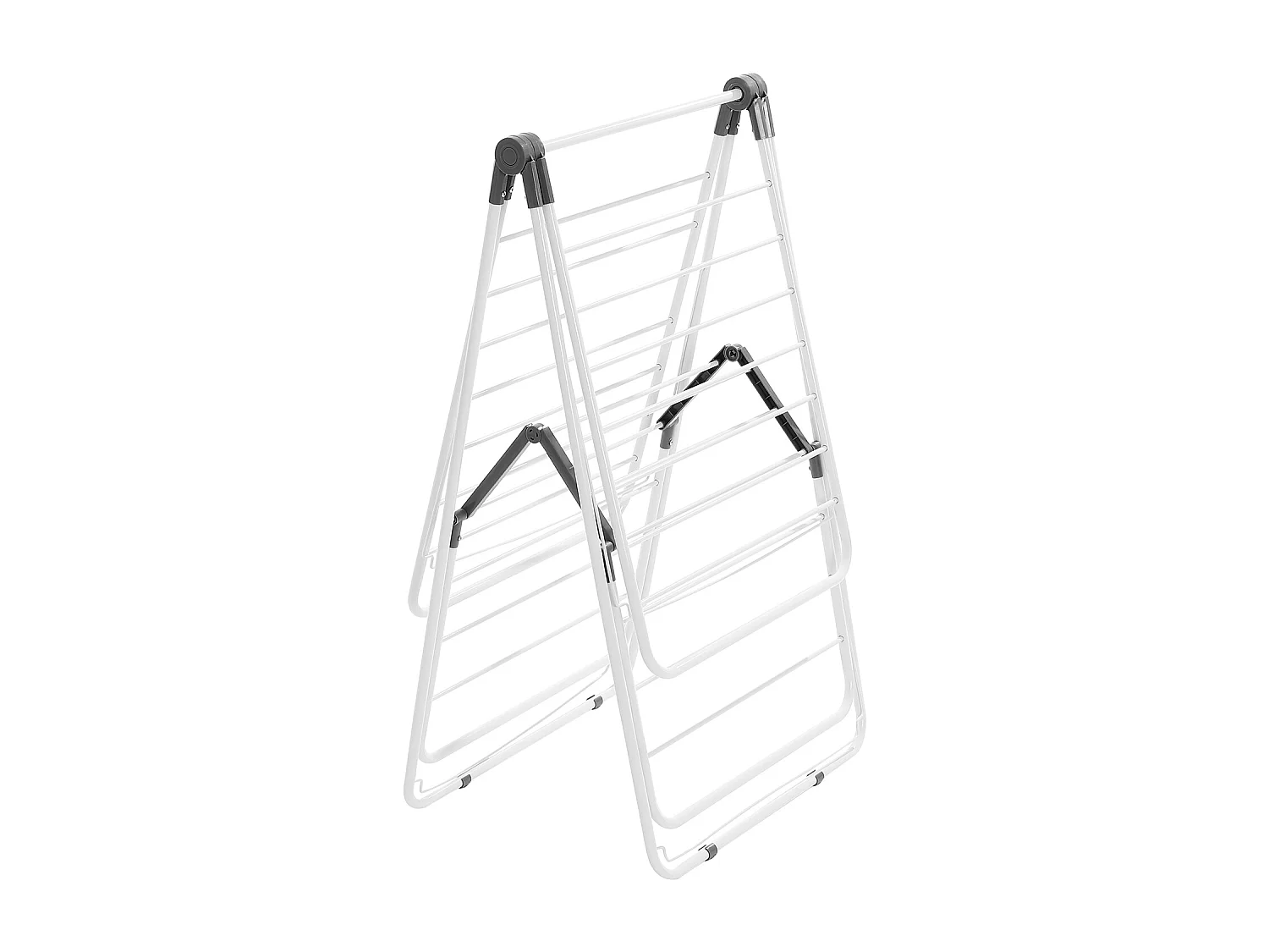 Étendoir à Linge Pliable SucceBuy, Séchoir à Linge sur Pied à 2 Niveaux, avec Pinces à Chaussettes et 31 Barres de Séchage, en Métal, Réglable en Hauteur, Blanc