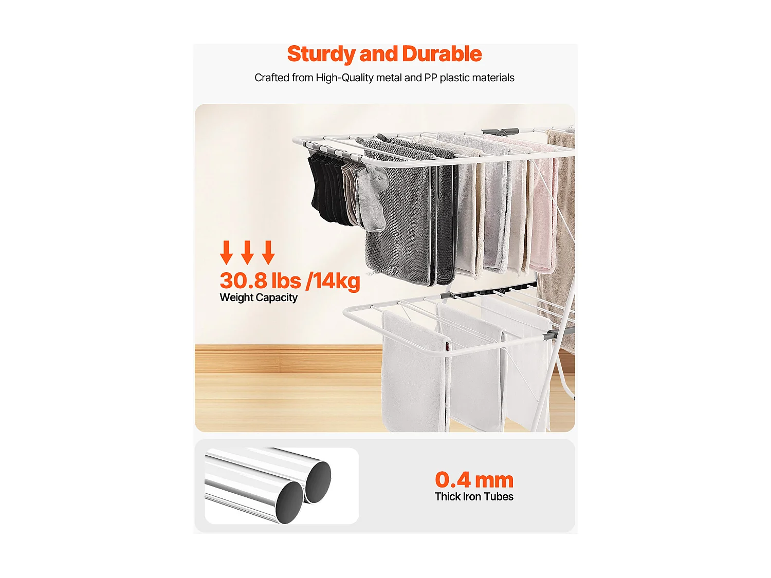 Étendoir à Linge Pliable SucceBuy, Séchoir à Linge sur Pied à 2 Niveaux, avec Pinces à Chaussettes et 31 Barres de Séchage, en Métal, Réglable en Hauteur, Blanc