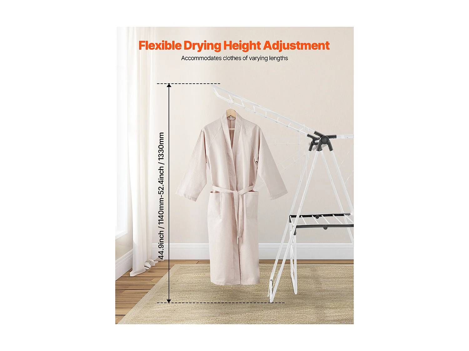 Étendoir à Linge Pliable SucceBuy, Séchoir à Linge sur Pied à 2 Niveaux, avec Pinces à Chaussettes et 31 Barres de Séchage, en Métal, Réglable en Hauteur, Blanc
