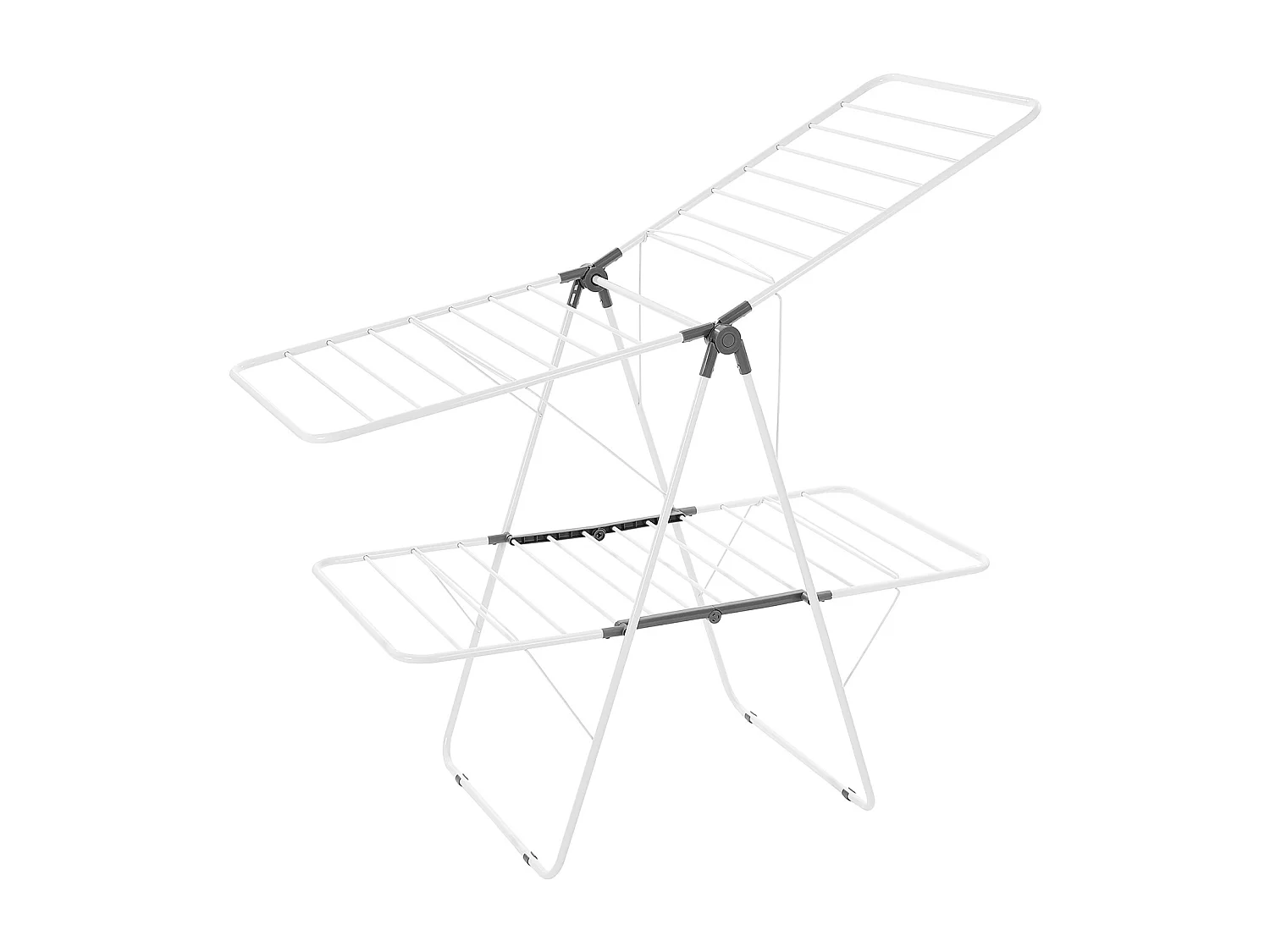 Étendoir à Linge Pliable SucceBuy, Séchoir à Linge sur Pied à 2 Niveaux, avec Pinces à Chaussettes et 31 Barres de Séchage, en Métal, Réglable en Hauteur, Blanc