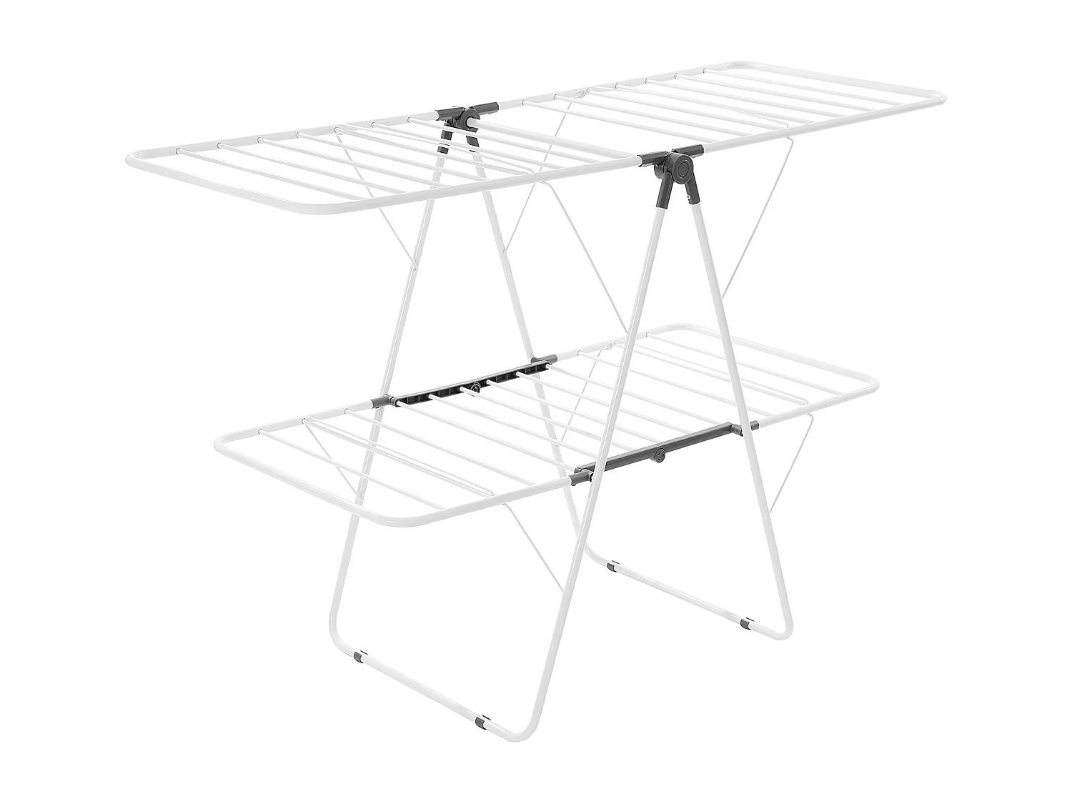 Étendoir à Linge Pliable SucceBuy, Séchoir à Linge sur Pied à 2 Niveaux, avec Pinces à Chaussettes et 31 Barres de Séchage, en Métal, Réglable en Hauteur, Blanc