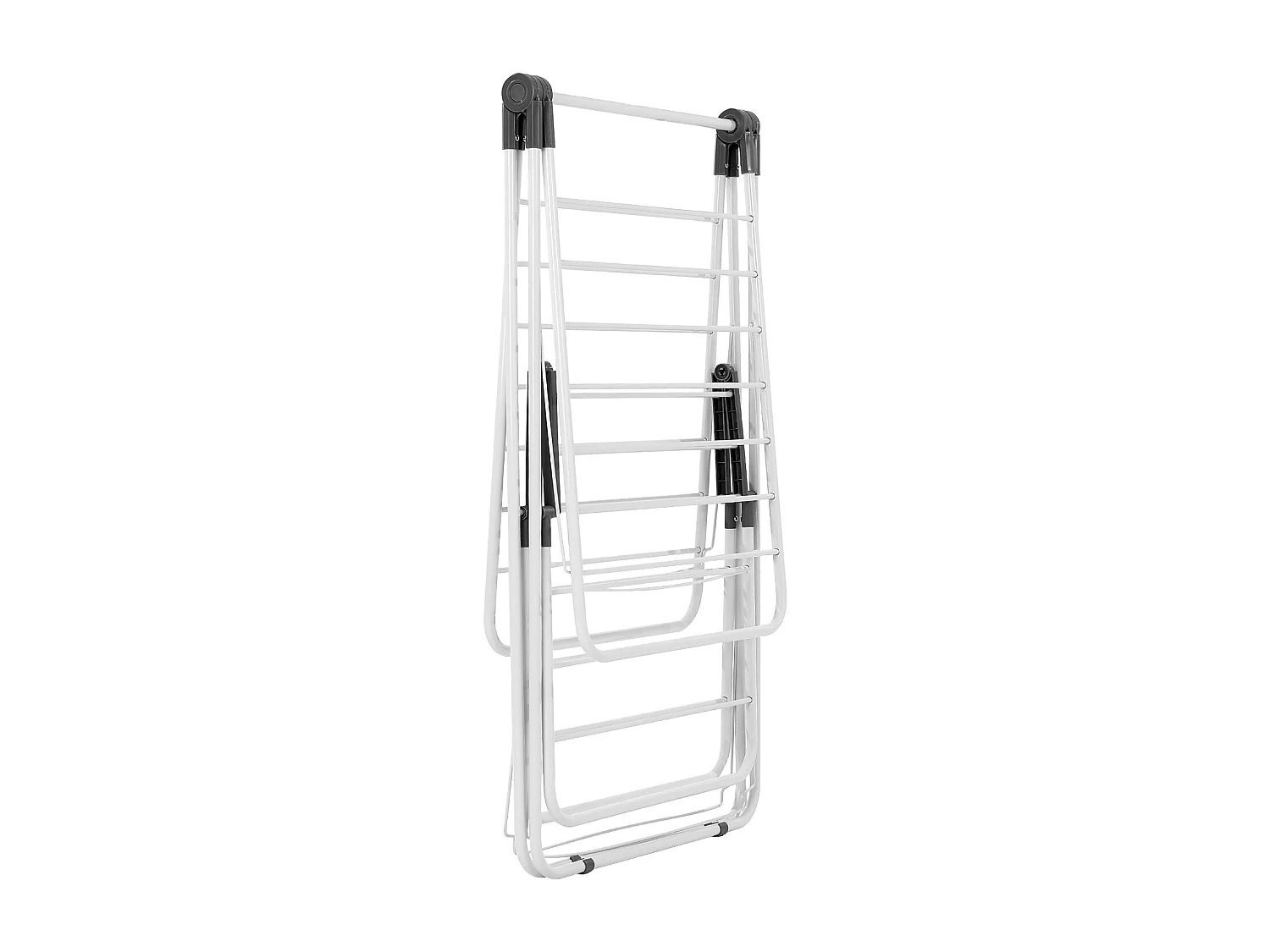 Étendoir à Linge Pliable SucceBuy, Séchoir à Linge sur Pied à 2 Niveaux, avec Pinces à Chaussettes et 31 Barres de Séchage, en Métal, Réglable en Hauteur, Blanc