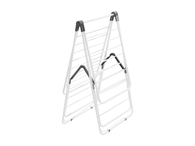 Étendoir à Linge Pliable SucceBuy, Séchoir à Linge sur Pied à 2 Niveaux, avec Pinces à Chaussettes et 31 Barres de Séchage, en Métal, Réglable en Hauteur, Blanc