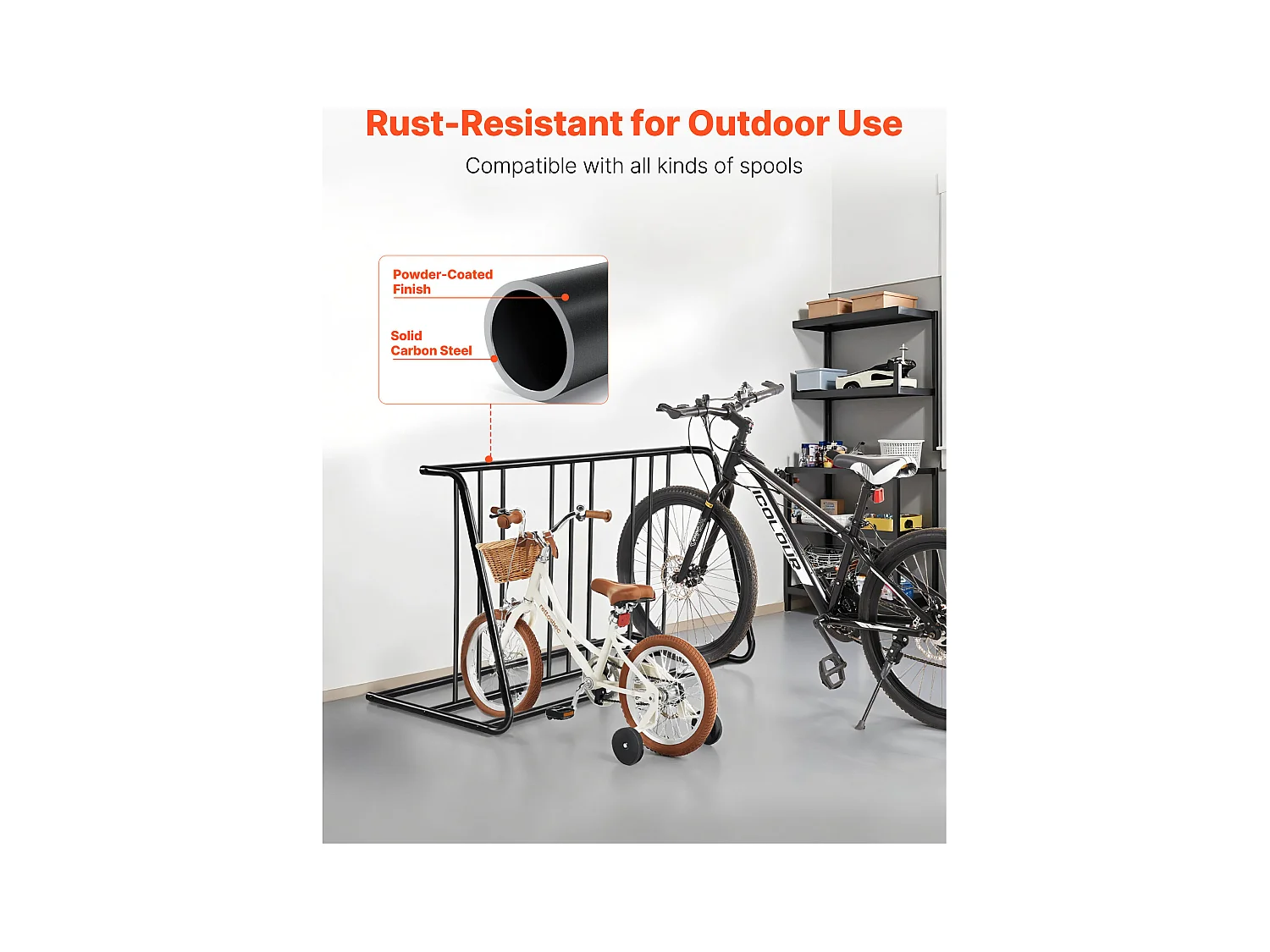 Support à Vélo Autoportant SucceBuy en Acier au Carbone pour Rangement de Bicyclettes, Garage et Intérieur avec Pneus 76,2 mm, Capacité pour 6 Vélos