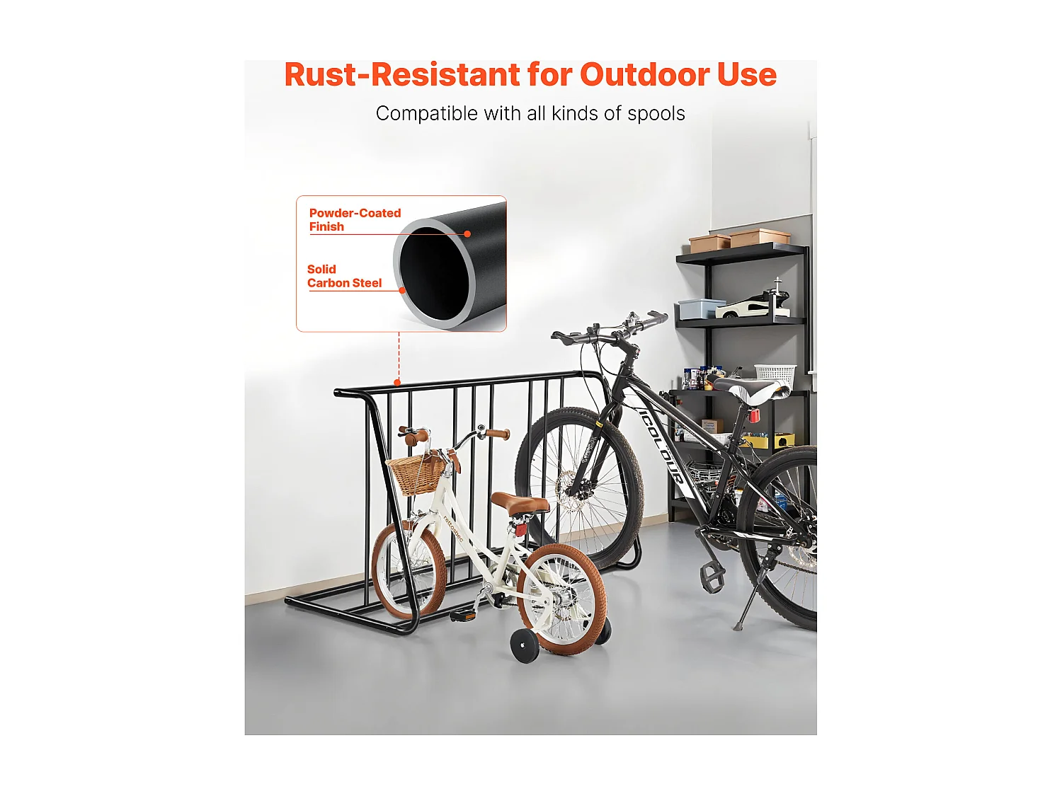 Support à Vélo Autoportant SucceBuy en Acier au Carbone pour Rangement de Bicyclettes, Garage et Intérieur avec Pneus 76,2 mm, Capacité pour 6 Vélos