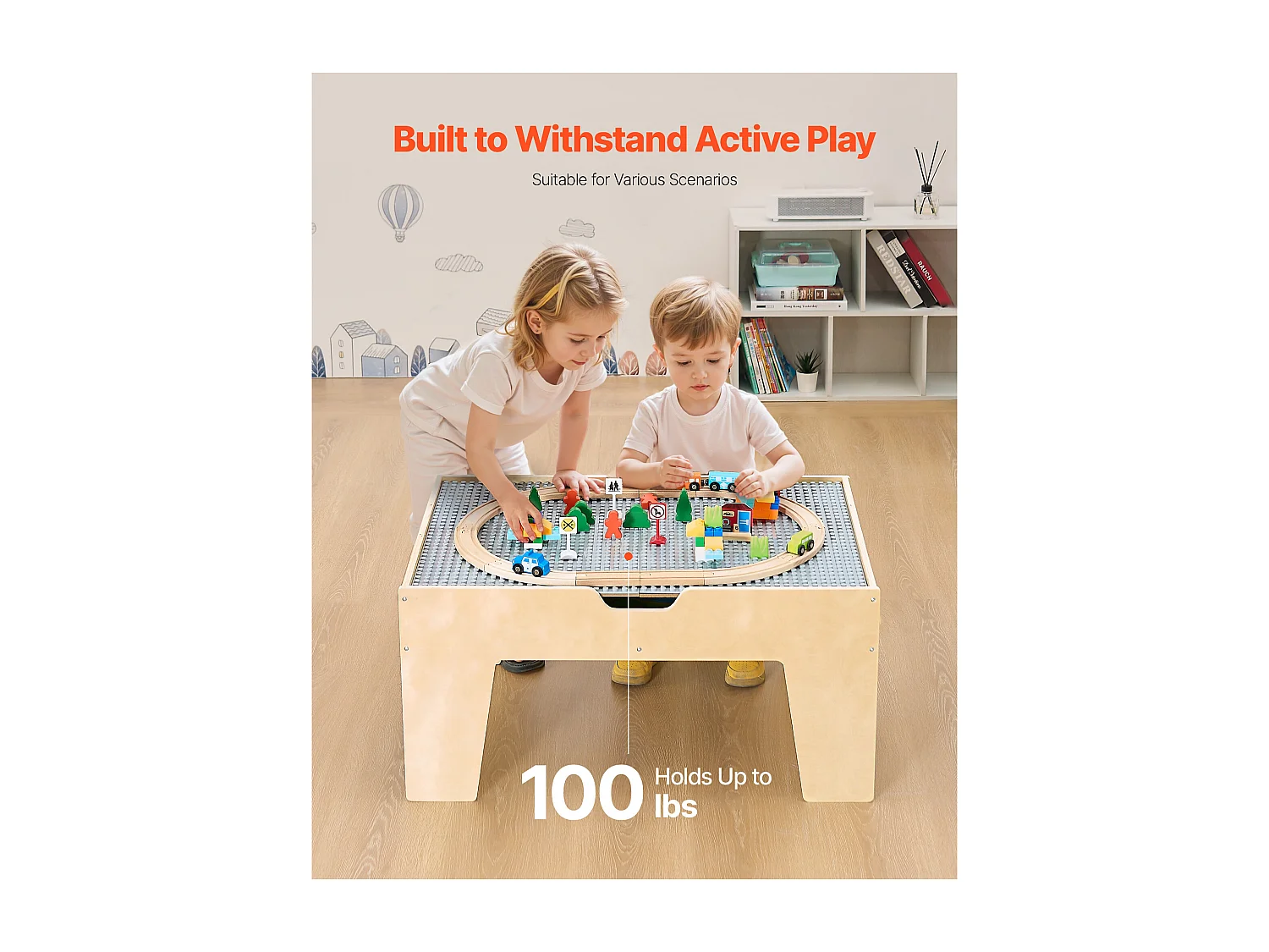 Table Circuit Train Bois SucceBuy, avec 290 Briques de Construction 30 Accessoires, Ensemble Rail de Train et Véhicules, Jouets Créativité pour Enfants 3 Ans