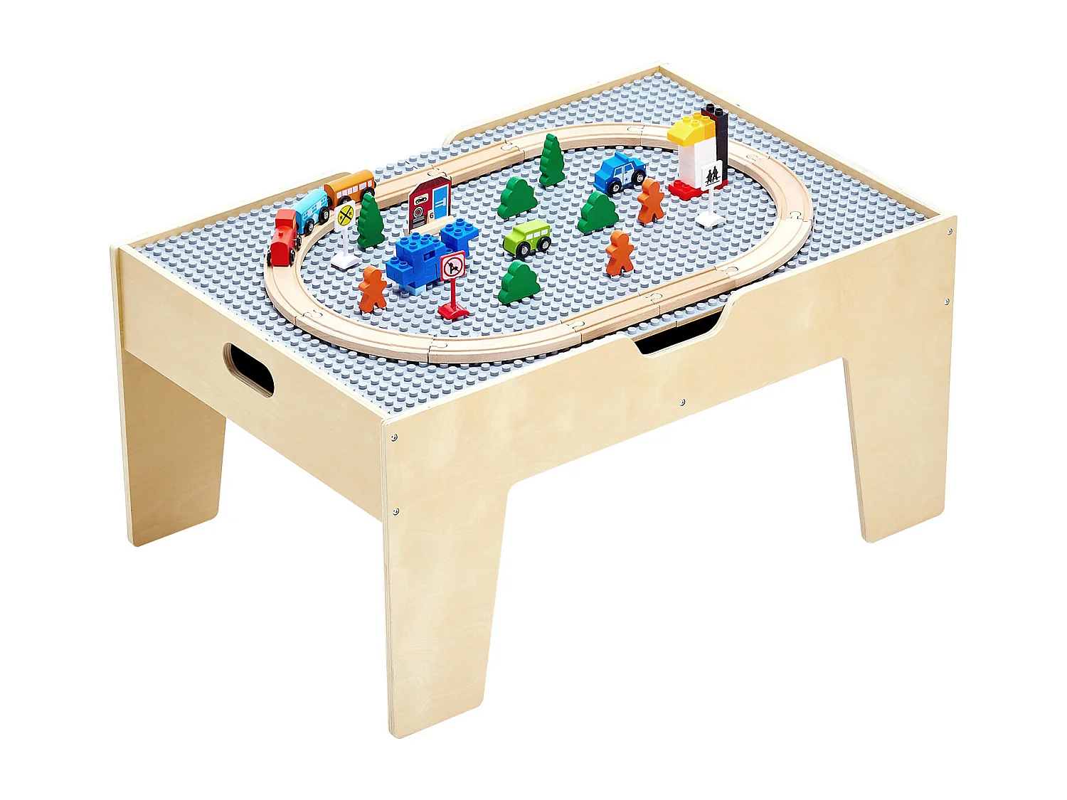 Table Circuit Train Bois SucceBuy, avec 290 Briques de Construction 30 Accessoires, Ensemble Rail de Train et Véhicules, Jouets Créativité pour Enfants 3 Ans