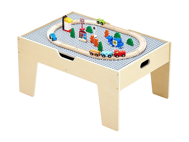 Table Circuit Train Bois SucceBuy, avec 290 Briques de Construction 30 Accessoires, Ensemble Rail de Train et Véhicules, Jouets Créativité pour Enfants 3 Ans