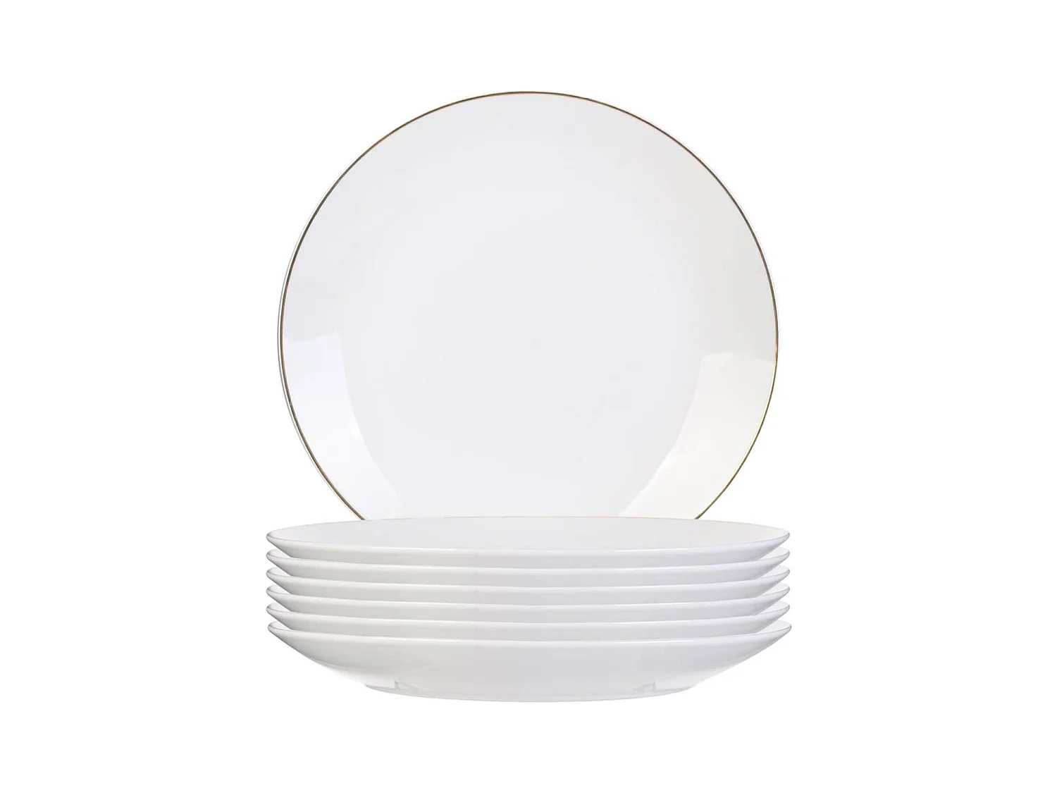 Set de 6 assiettes plates blanches en porcelaine avec liseré doré (Ø26,5 cm) - AURA