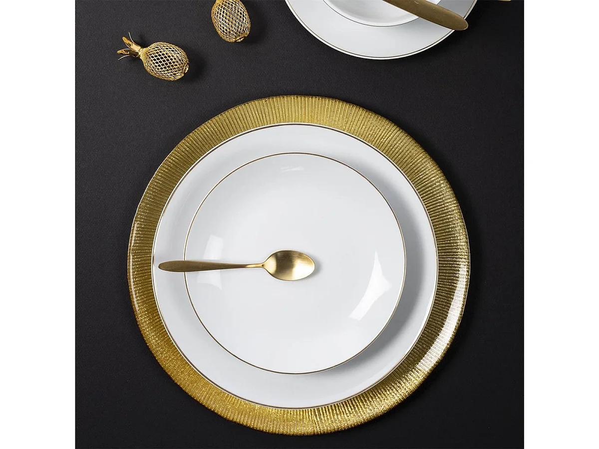 Set de 6 assiettes plates blanches en porcelaine avec liseré doré (Ø26,5 cm) - AURA