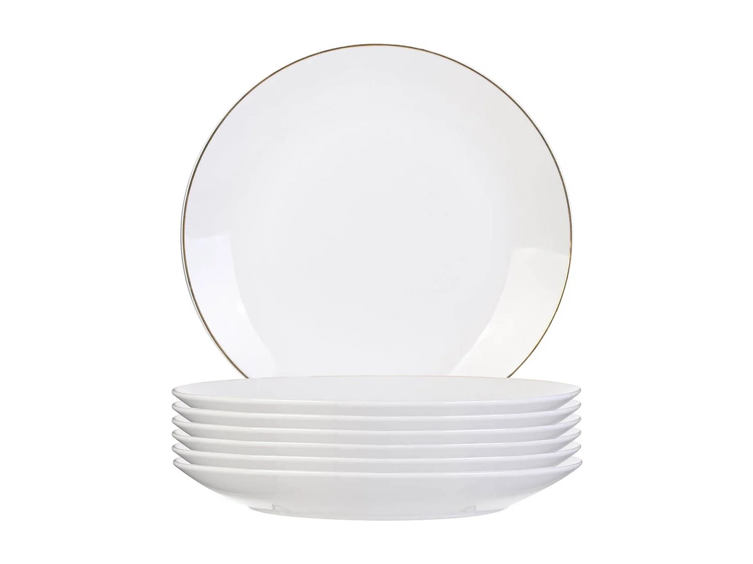 Set de 6 assiettes plates blanches en porcelaine avec liseré doré (Ø26,5 cm) - AURA