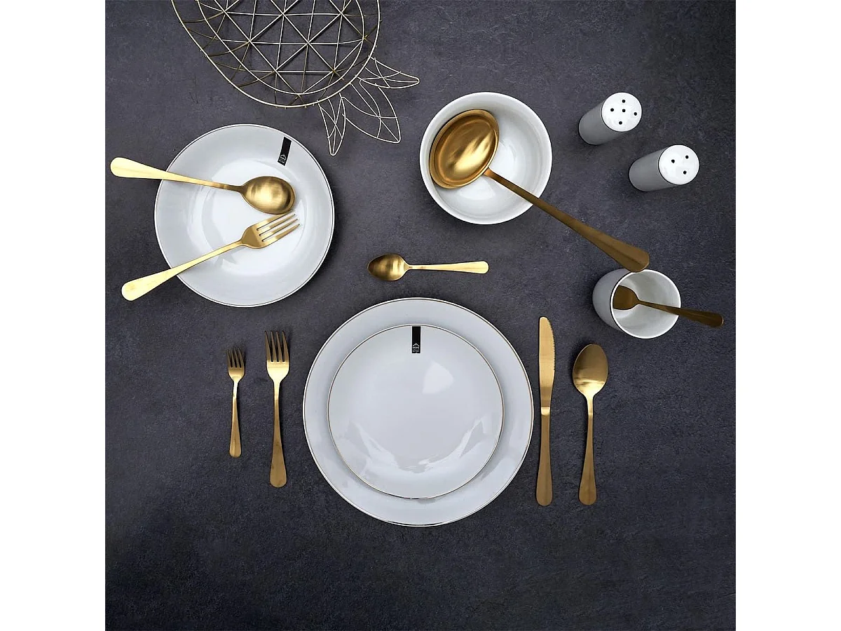 Set de 6 assiettes plates blanches en porcelaine avec liseré doré (Ø26,5 cm) - AURA