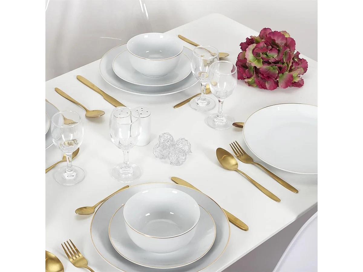 Set de 6 assiettes plates blanches en porcelaine avec liseré doré (Ø26,5 cm) - AURA