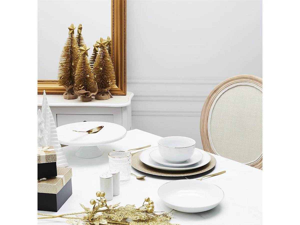 Set de 6 assiettes plates blanches en porcelaine avec liseré doré (Ø26,5 cm) - AURA