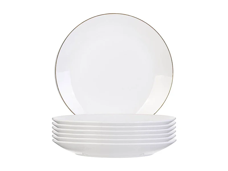 Set de 6 assiettes plates blanches en porcelaine avec liseré doré (Ø26,5 cm) - AURA