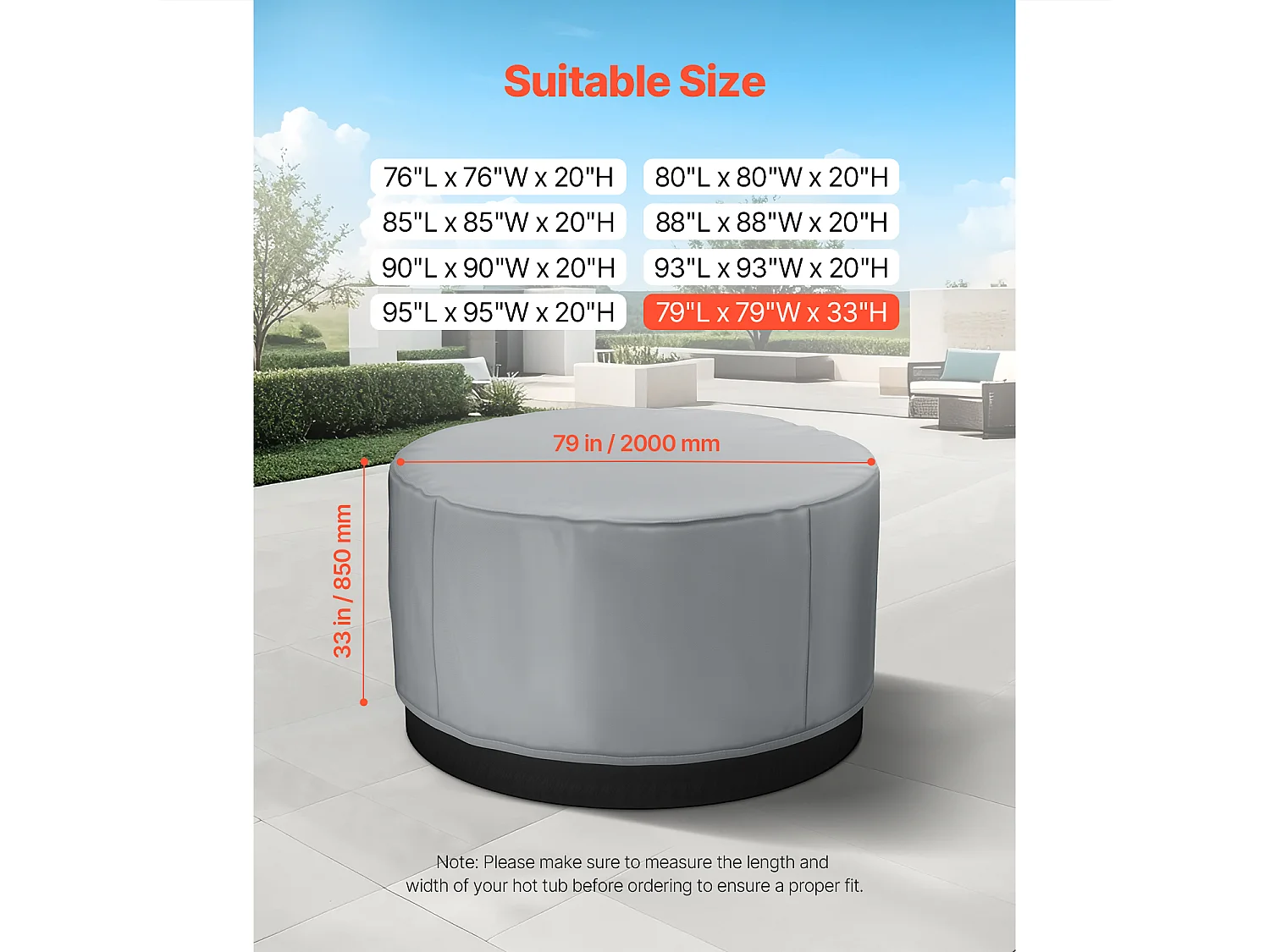 Copertura Rotonda SucceBuy per Spa, φ200 x 85 cm, Resistente alle Intemperie e all'Acqua, Tessuto Oxford 420D Ultra Resistente e Resistenza allo Strappo 950N