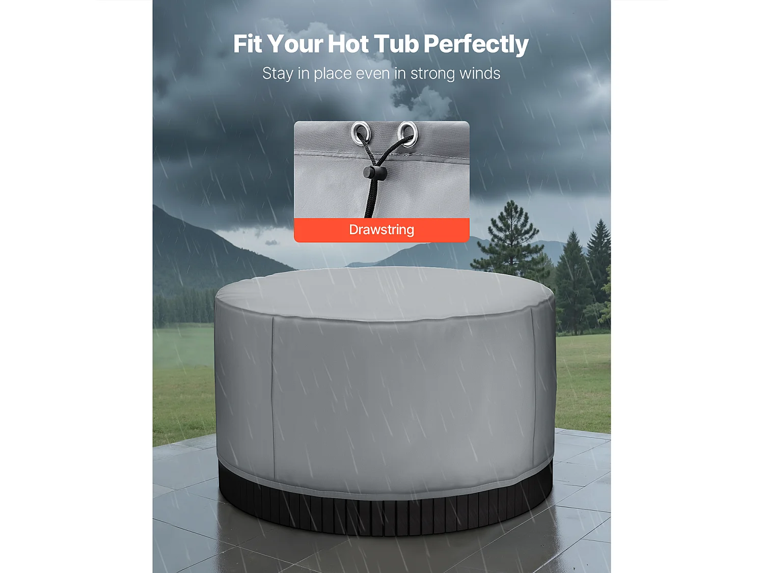 Copertura Rotonda SucceBuy per Spa, φ200 x 85 cm, Resistente alle Intemperie e all'Acqua, Tessuto Oxford 420D Ultra Resistente e Resistenza allo Strappo 950N