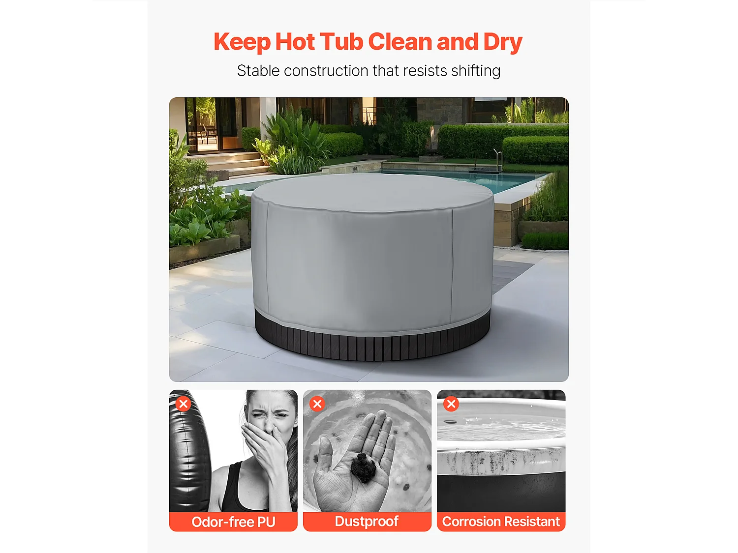 Copertura Rotonda SucceBuy per Spa, φ200 x 85 cm, Resistente alle Intemperie e all'Acqua, Tessuto Oxford 420D Ultra Resistente e Resistenza allo Strappo 950N