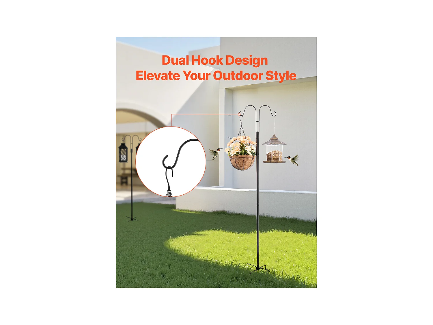 Crochet de Berger SucceBuy pour Mangeoire à Oiseaux, 156 cm, Poteau pour Mangeoires à Oiseaux, Épaisseur 1.9 cm, Support pour Jardin Suspendre Paniers