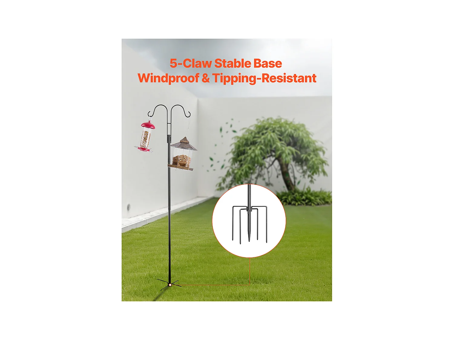 Crochet de Berger SucceBuy pour Mangeoire à Oiseaux, 156 cm, Poteau pour Mangeoires à Oiseaux, Épaisseur 1.9 cm, Support pour Jardin Suspendre Paniers