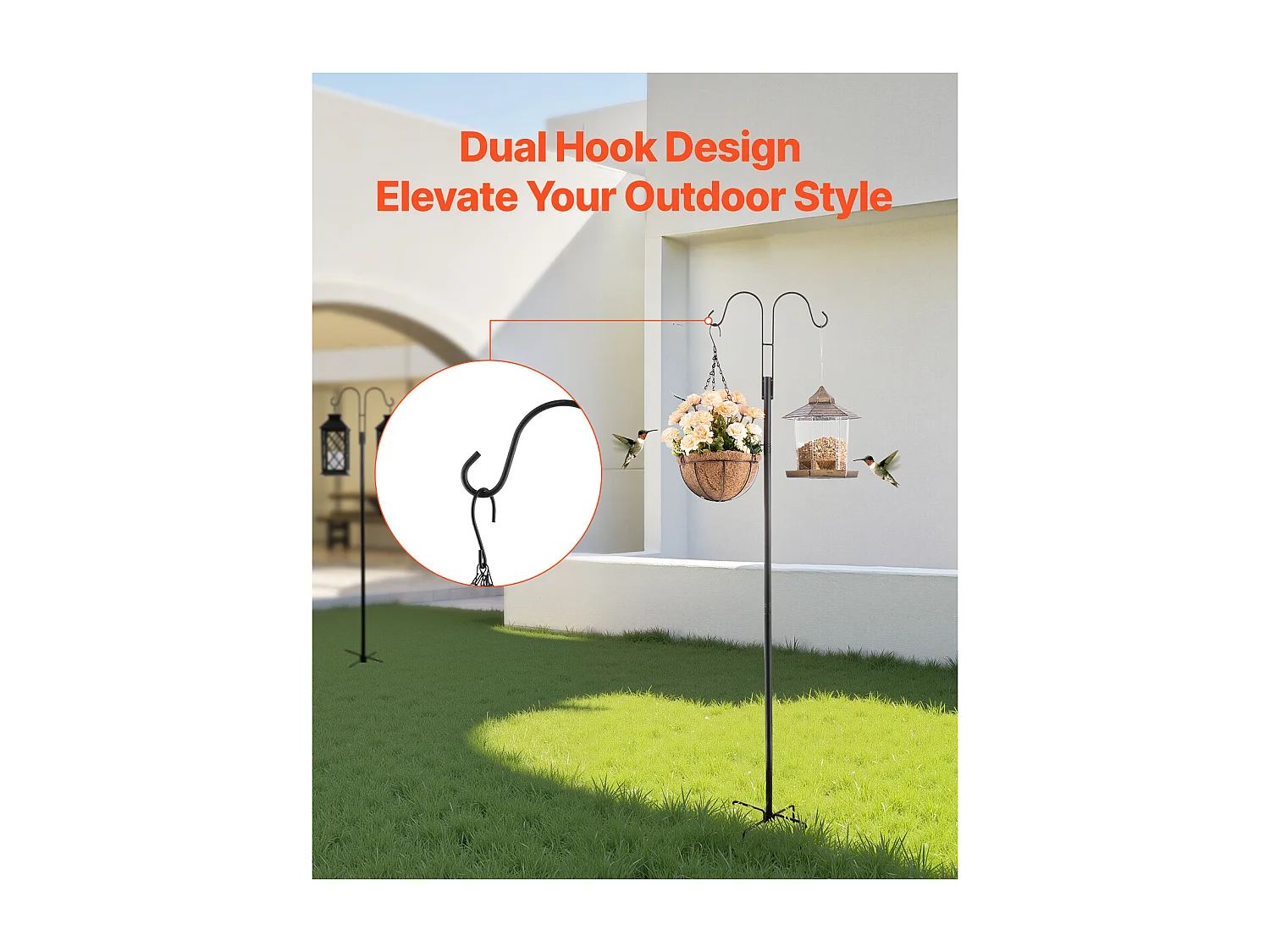 Crochet de Berger SucceBuy pour Mangeoire à Oiseaux, 156 cm, Poteau pour Mangeoires à Oiseaux, Épaisseur 1.9 cm, Support pour Jardin Suspendre Paniers