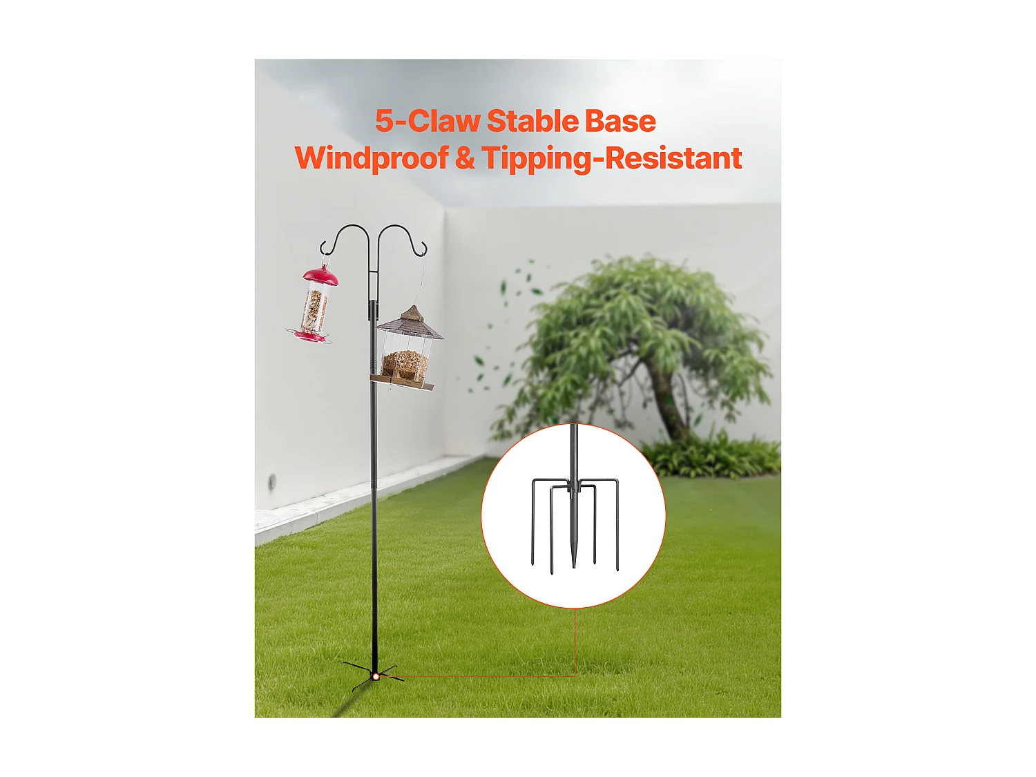 Crochet de Berger SucceBuy pour Mangeoire à Oiseaux, 156 cm, Poteau pour Mangeoires à Oiseaux, Épaisseur 1.9 cm, Support pour Jardin Suspendre Paniers