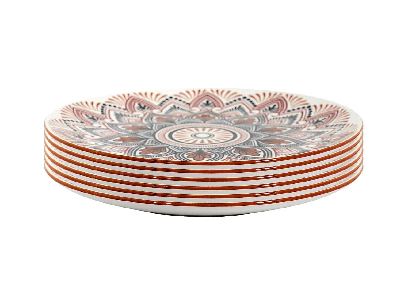 Set de 6 assiettes plates en porcelaine orange mandala (Ø26cm) - MANDALA
