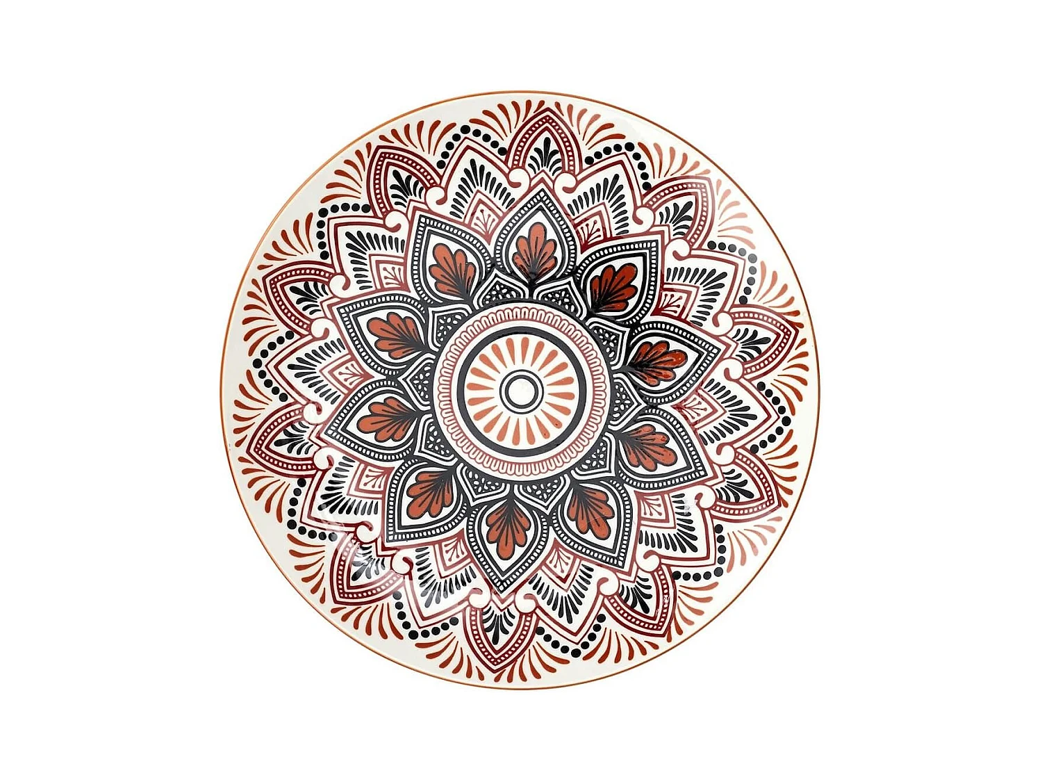 Set de 6 assiettes plates en porcelaine orange mandala (Ø26cm) - MANDALA