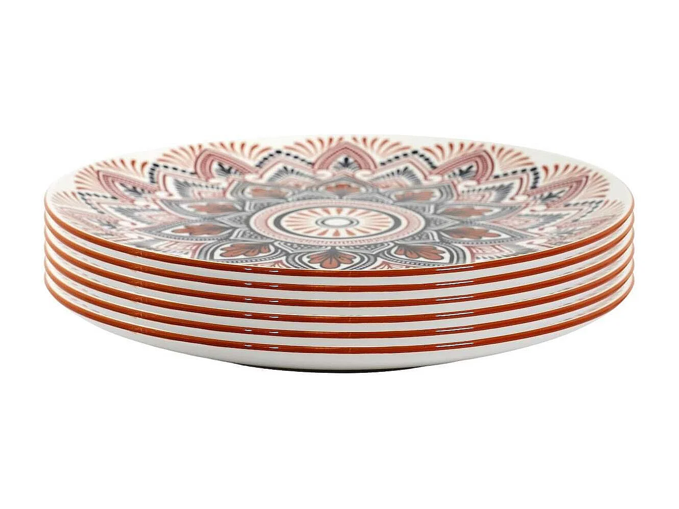Set de 6 assiettes plates en porcelaine orange mandala (Ø26cm) - MANDALA