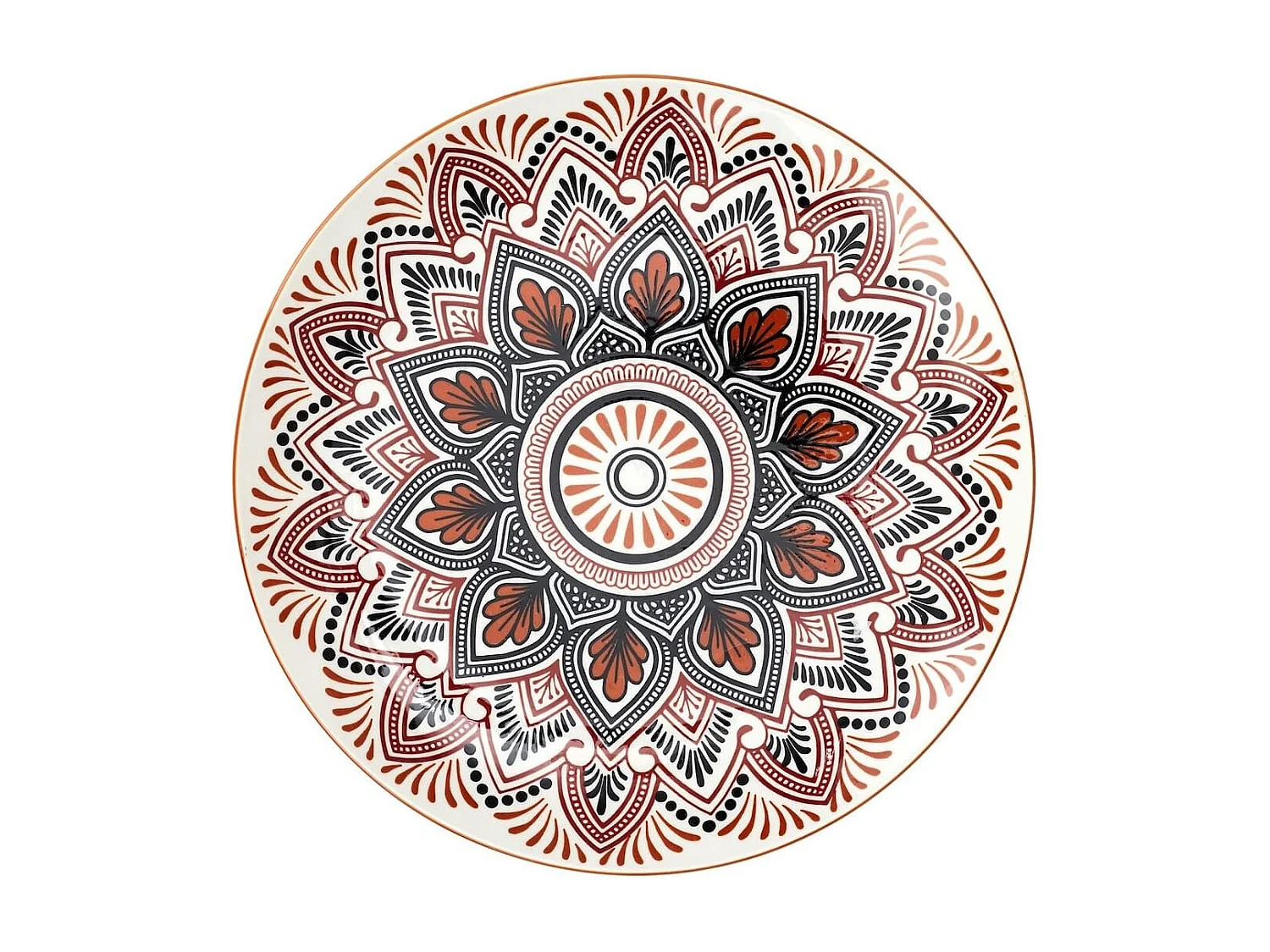 Set de 6 assiettes plates en porcelaine orange mandala (Ø26cm) - MANDALA