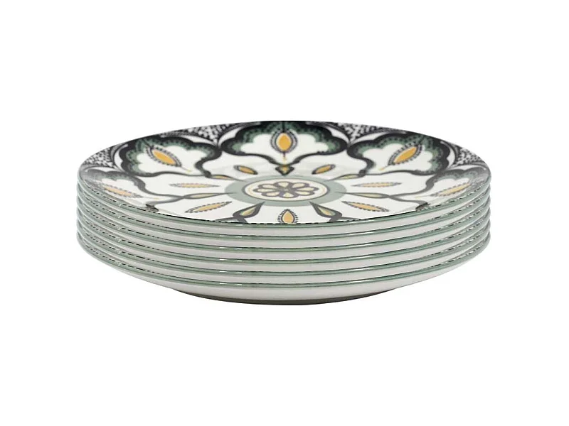Set de 6 assiettes à dessert en porcelaine vert mandala (Ø19cm) - MANDALA