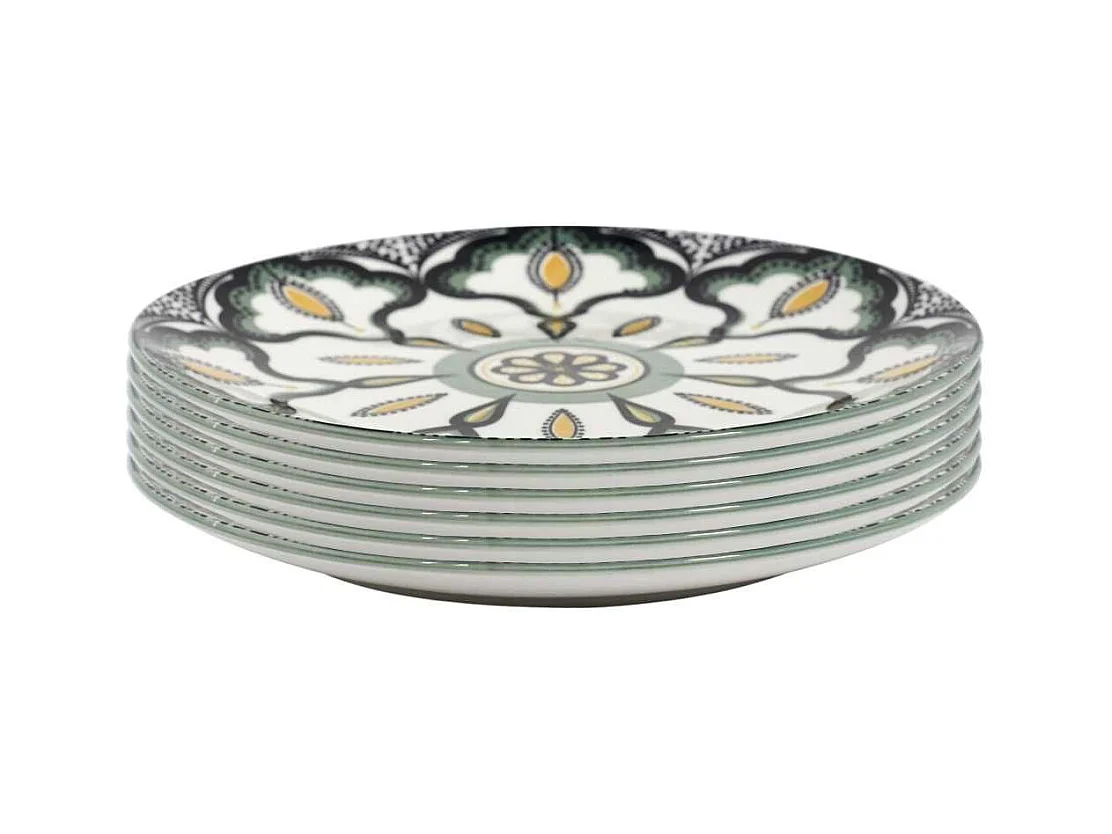 Set de 6 assiettes à dessert en porcelaine vert mandala (Ø19cm) - MANDALA