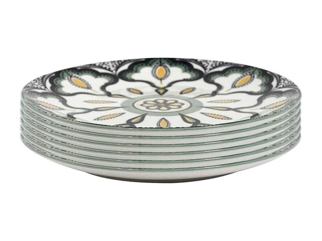 Set de 6 assiettes à dessert en porcelaine vert mandala (Ø19cm) - MANDALA