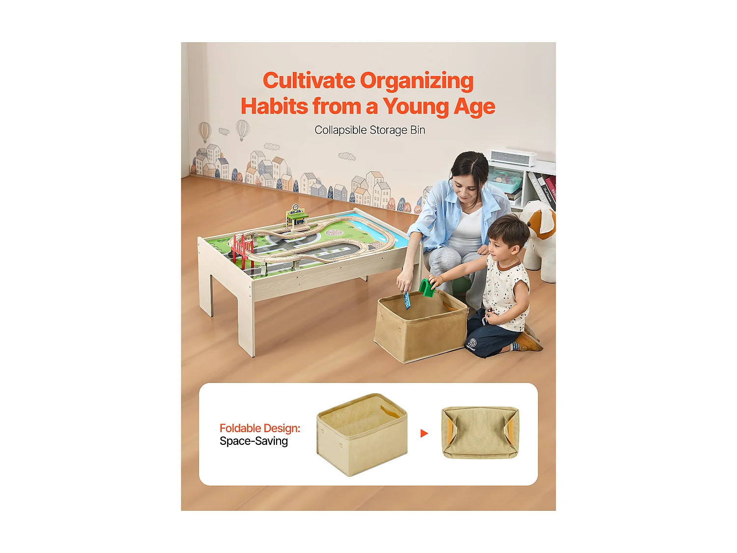 Holzzug-Spieltisch SucceBuy, 84 Teile, mit Eisenbahnschienen, Doppelseitiger 3-in-1-Aktivitätstisch zum Spielen, Kreatives Spielzeug für Kinder ab 3 Jahren